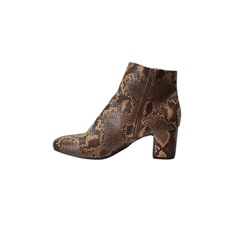 Anne Klein Ankle Booties GET IT Snakeskin Print Black Rust Women's Sz 8.5 w Heel